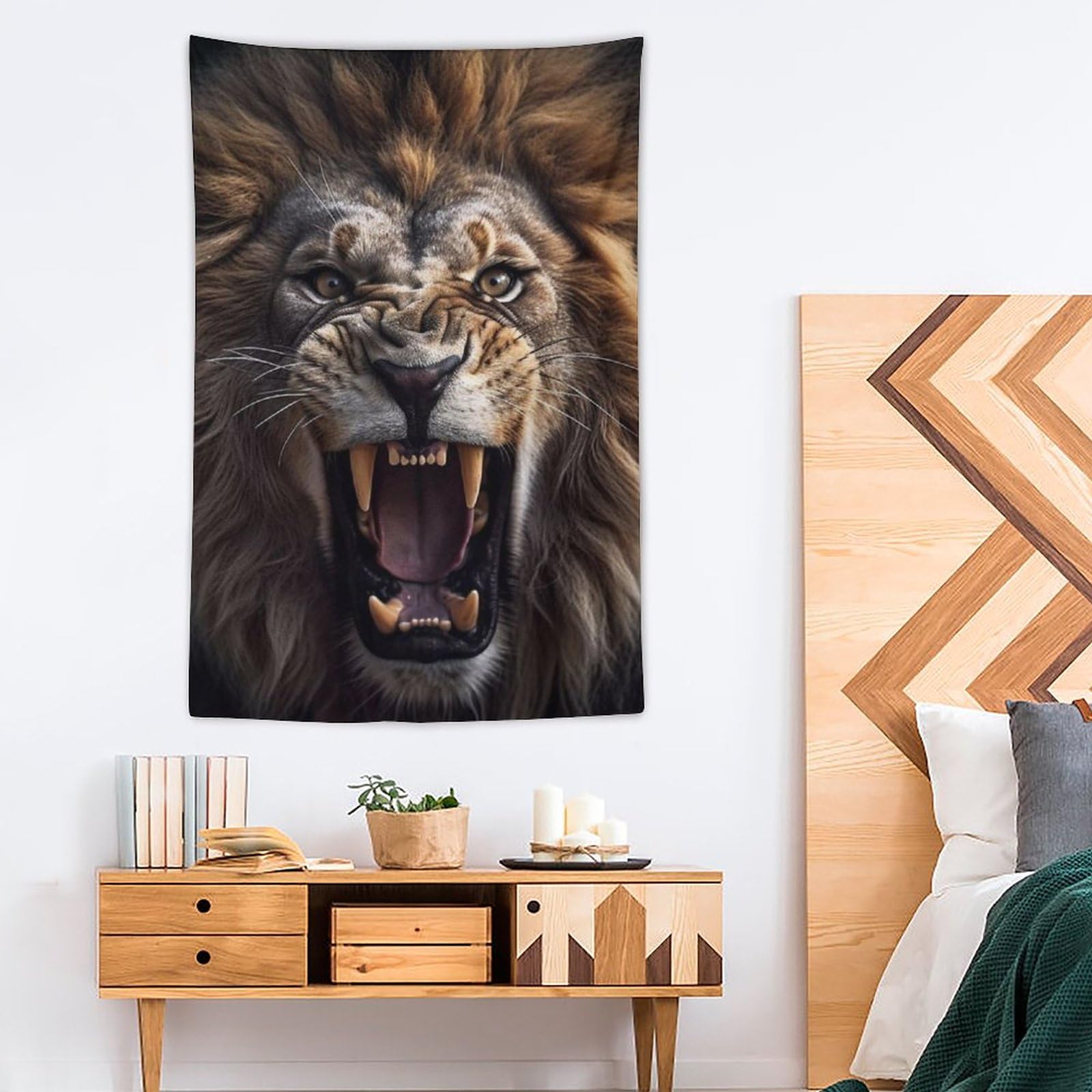 Amazon.co.jp: 吠えるライオンタペストリー 強い表情 野生動物の肖像画