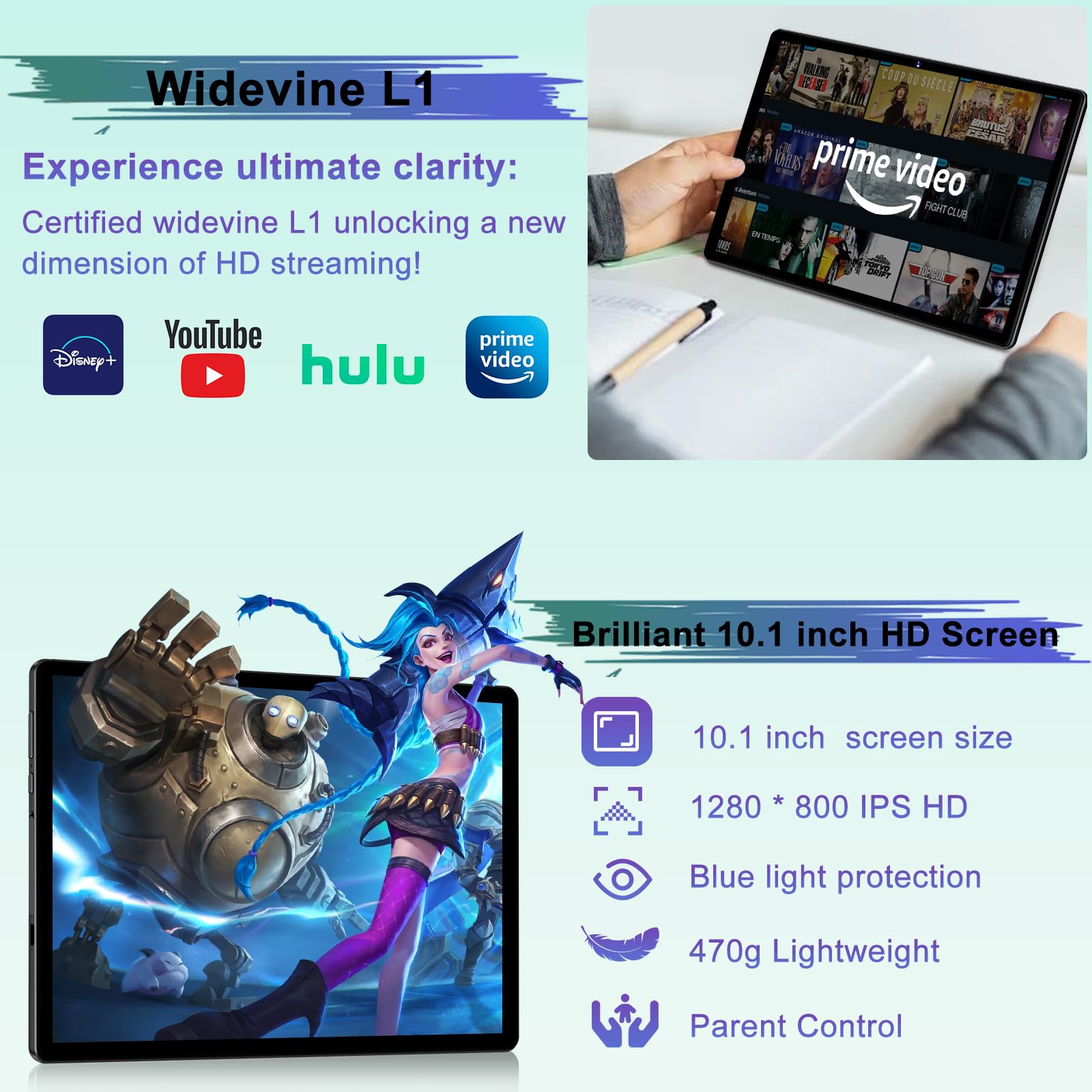 2025 Newest 10.1 Inch Android 14 Tablet with Keyboard 20GB+128GB+