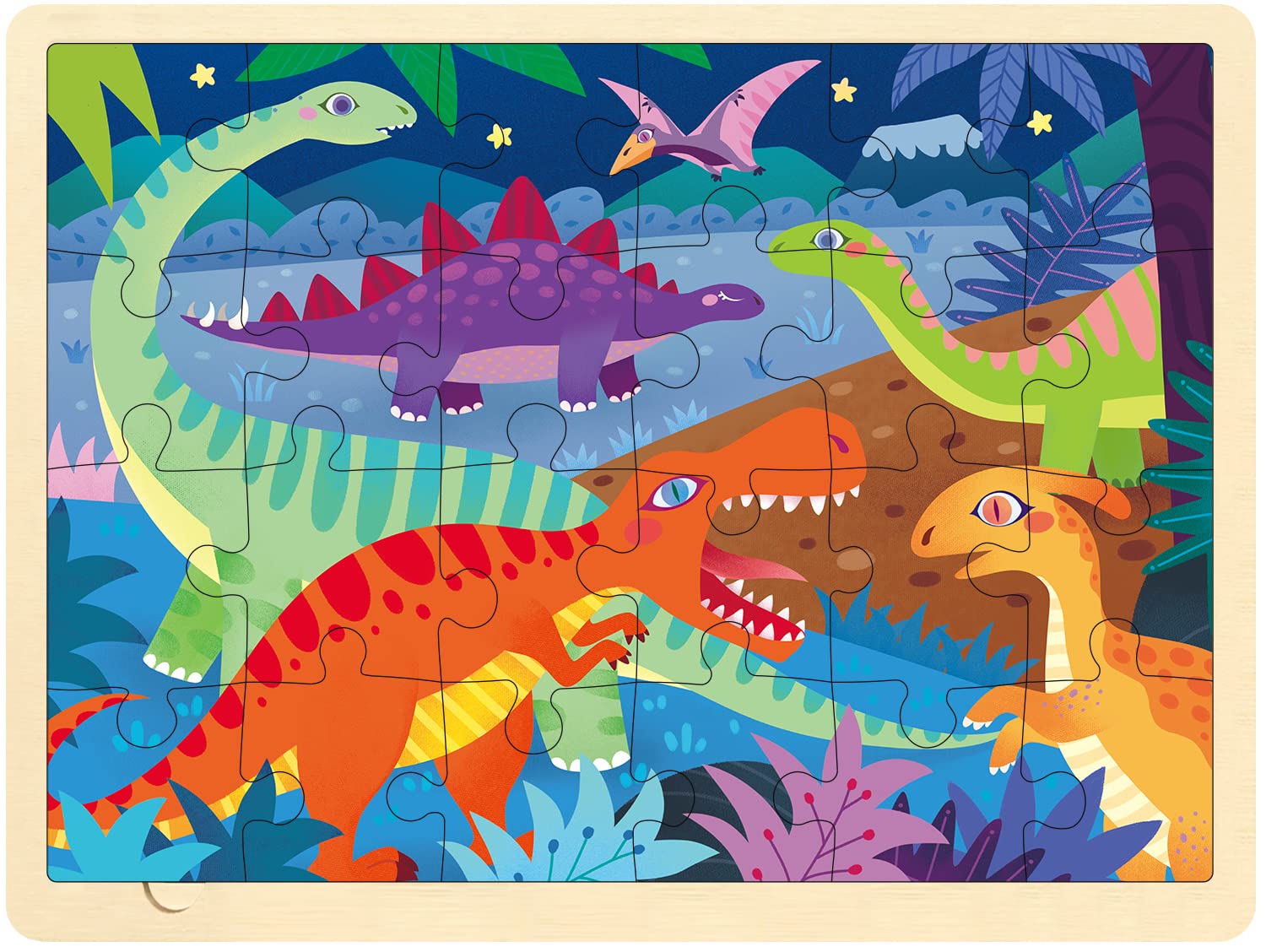 Amazon | MoinKidz 24ピースパズル 3歳用 恐竜木製ジグソーパズル 3~5