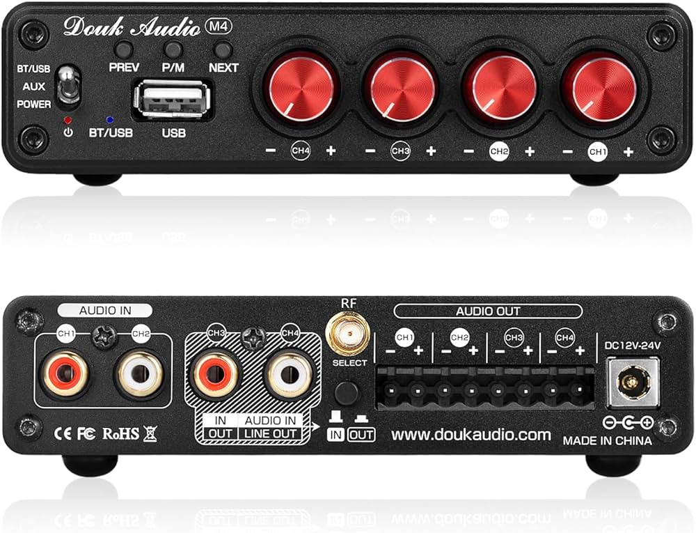 Amazon.co.jp: Douk Audio 4 チャンネル Bluetooth アンプ, 50W×4 HiFi