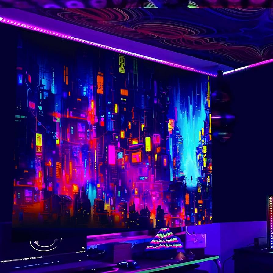 Amazon.com: VeiVian Blacklight Punk Cityscape Tapestry, UV