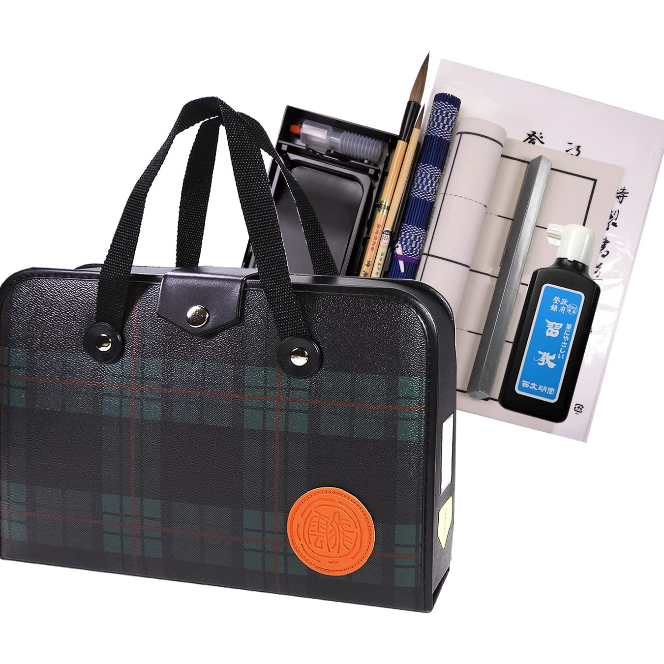 Amazon | 本石硯＆1本文鎮 高級書道セット ハードケース（緑・チェック