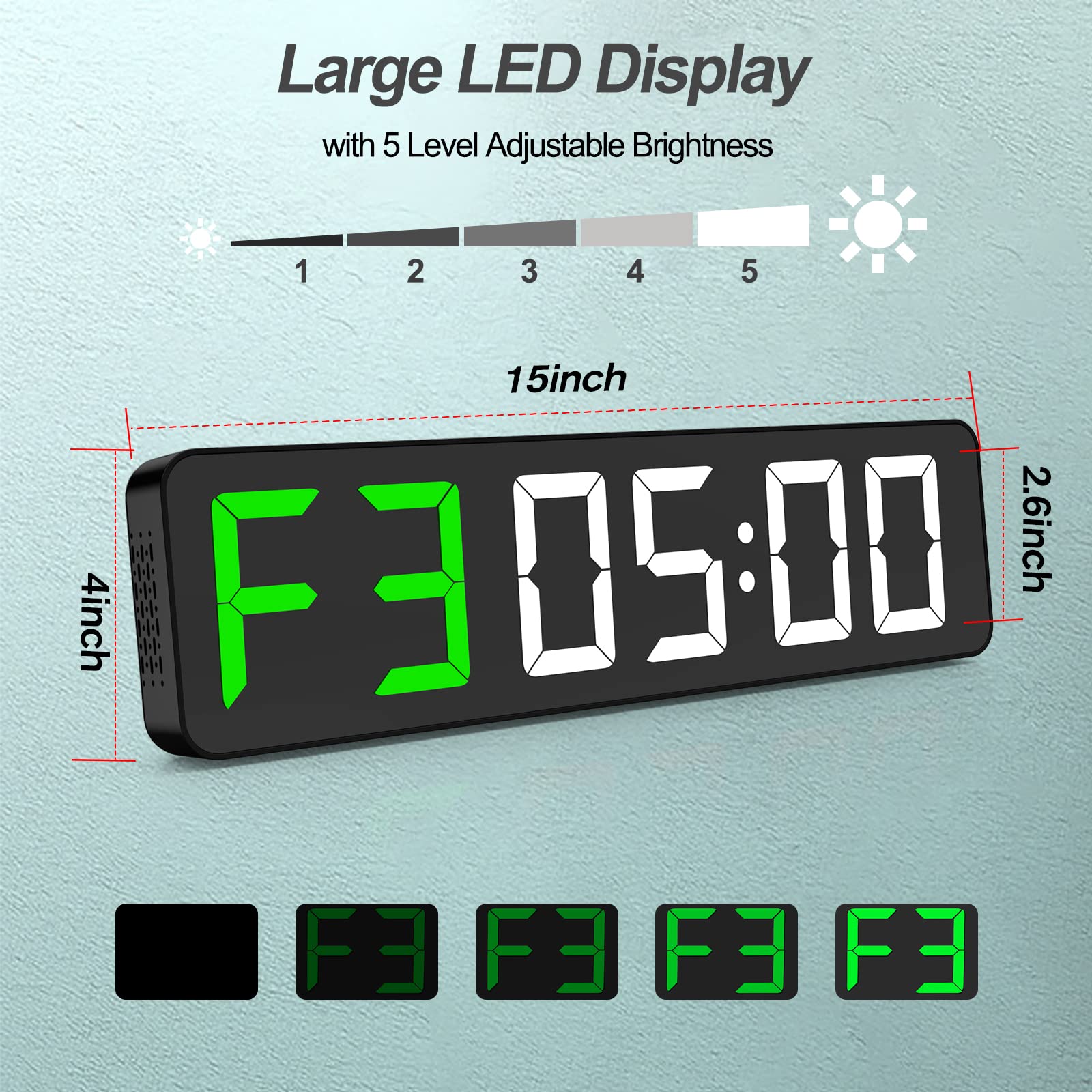 Amazon.co.jp: ジムタイマー 15インチ 大型LEDディスプレイ壁掛け時計
