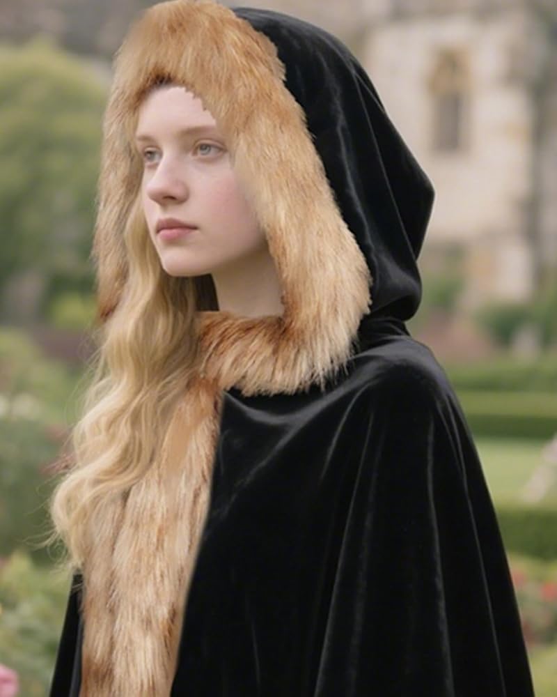 Amazon.com: Joukavor Medieval Hooded Cape Shawl with Viking Fur