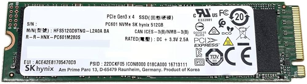 Amazon | SK Hynix SSD 512GB M.2 2280 PCIe Gen3 x4 PC601