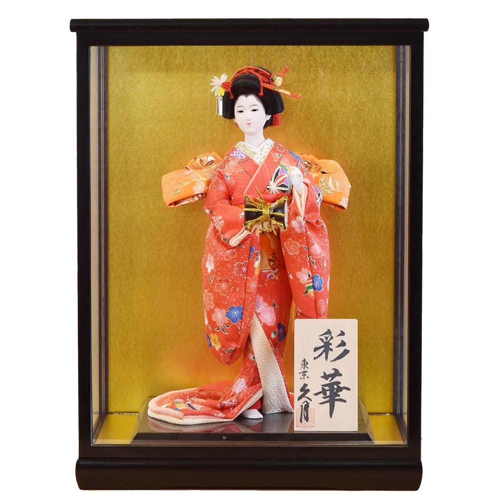 日本人形 赤色衣装 ガラスケース付き 人形用 ガラスケース 10号市松