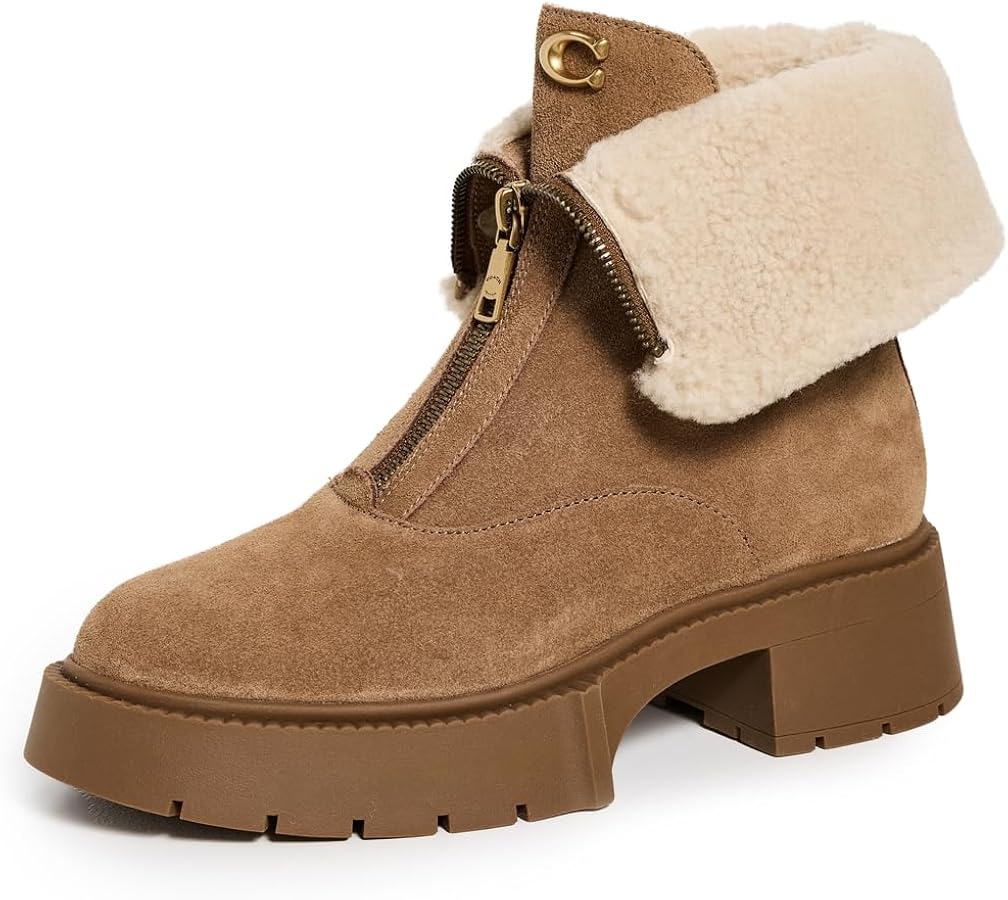 Amazon.com | COACH Women's Leah Platform Suede Shearling Zip