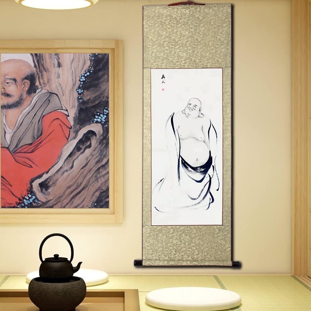 Amazon.co.jp: 画家手描き 掛軸 掛け軸 おしゃれ 水墨画 布袋尊は