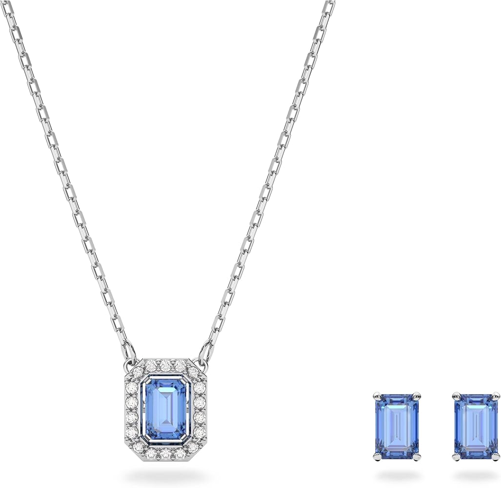 Amazon.com: Swarovski Una set, Octagon cut, Blue, Rhodium Finished