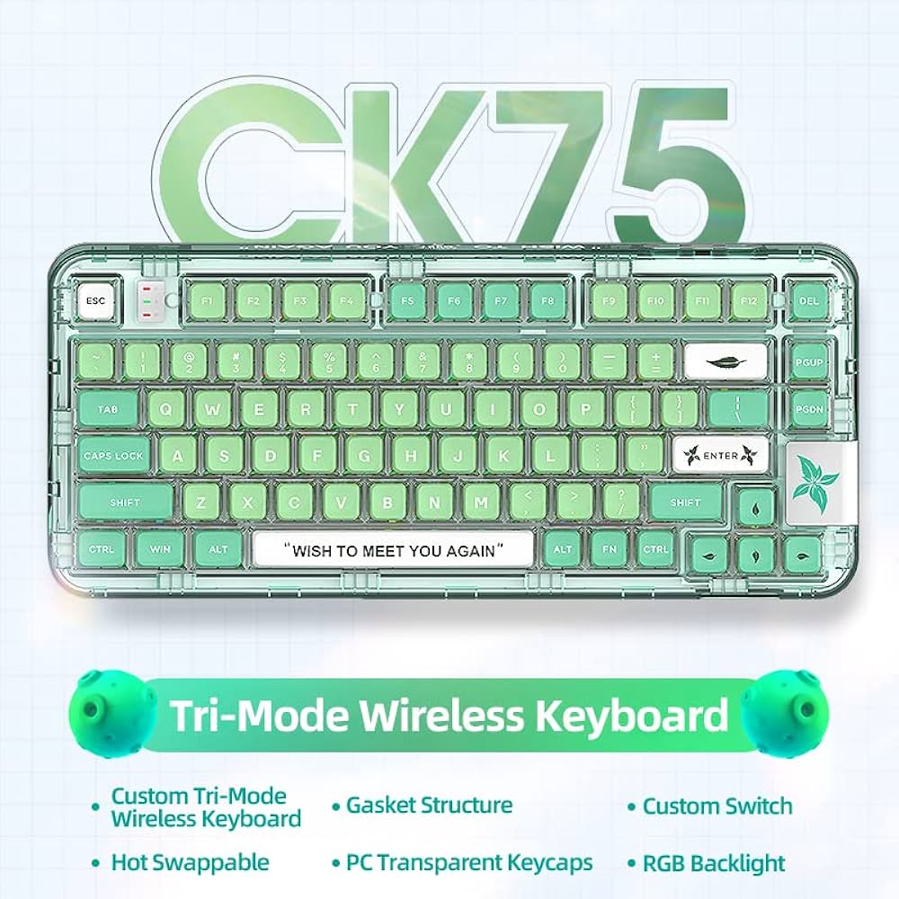 Amazon | YUNZII CK75 無線 ホットスワップメカニカルキーボード 透明