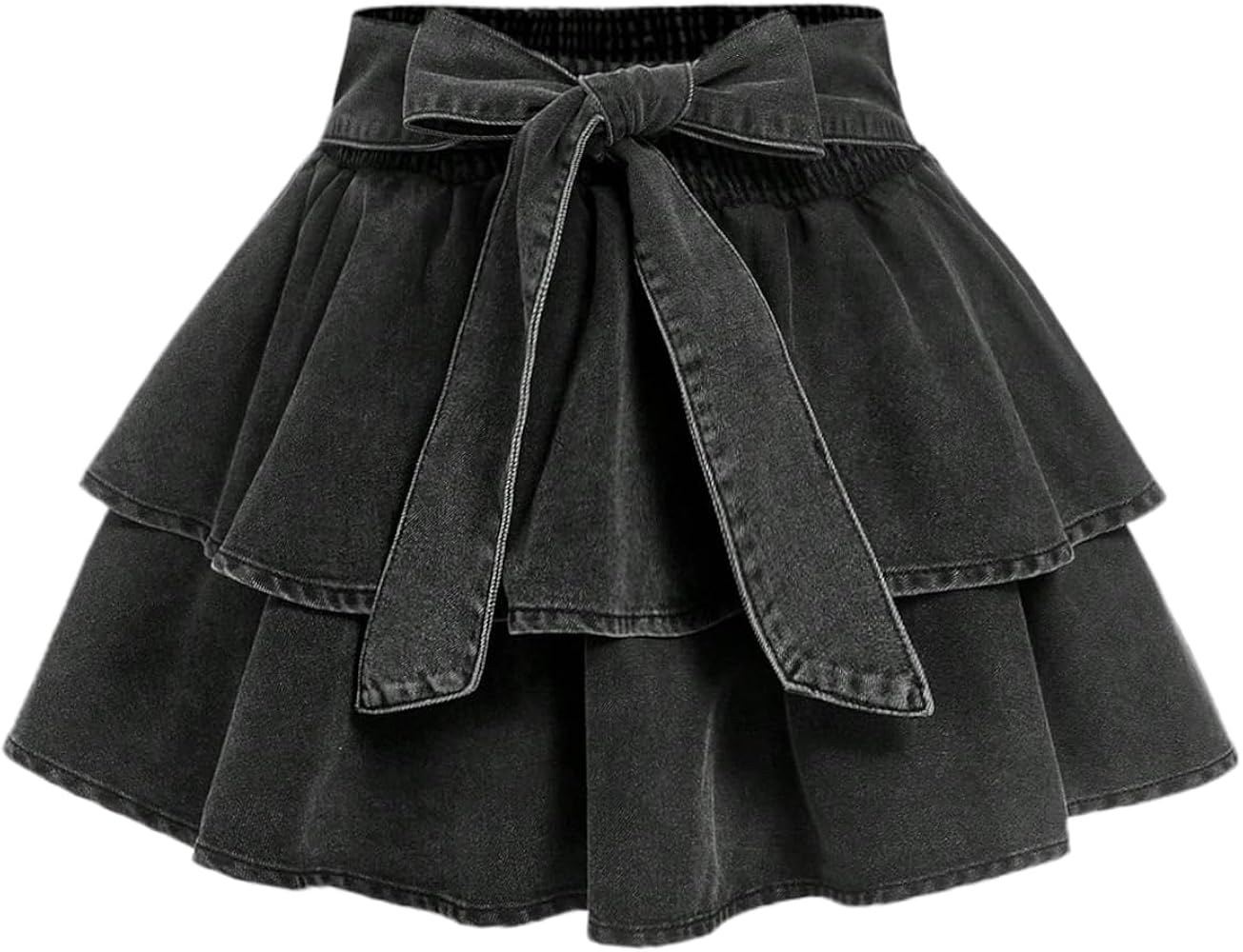 WDIRARA Women's Plus Size Bow Mini Denim Skirt Layered Ruffle