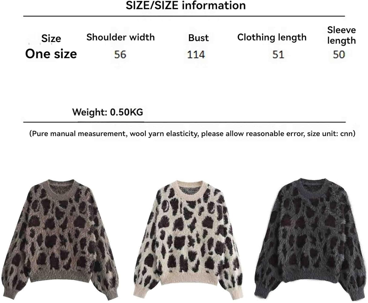 MEOKIM Women's Leopard Print Sweater Y2K Leopard Print Hoodie Long