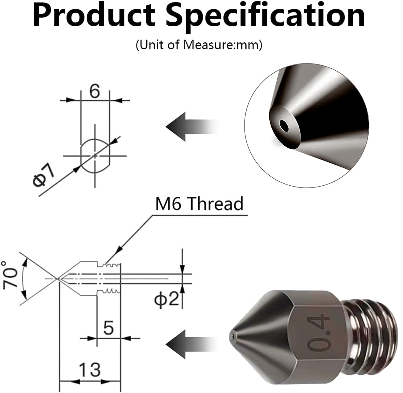 Amazon.co.jp: 3dプリンター ノズル タングステン鋼 0.2mm 0.3mm 0.4mm