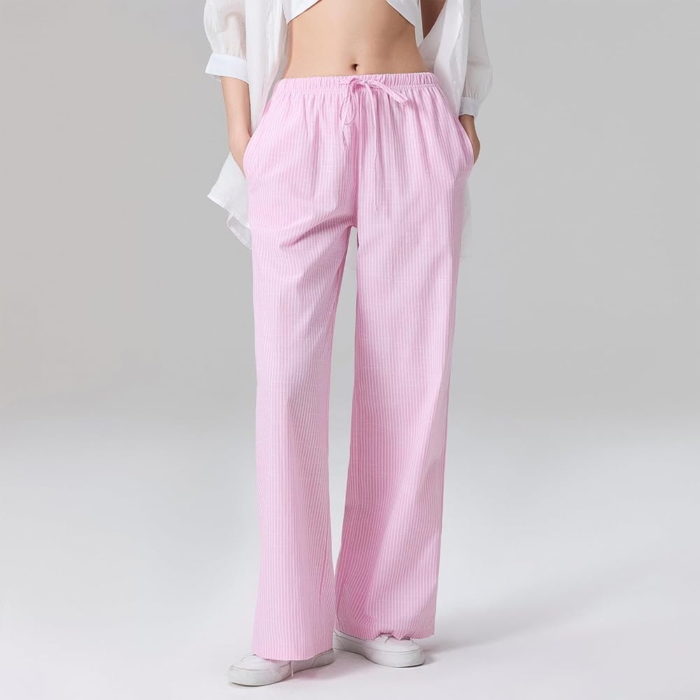 Kiluex Women Wide Leg Striped Pants Y2k Elastic Waist Drawstring