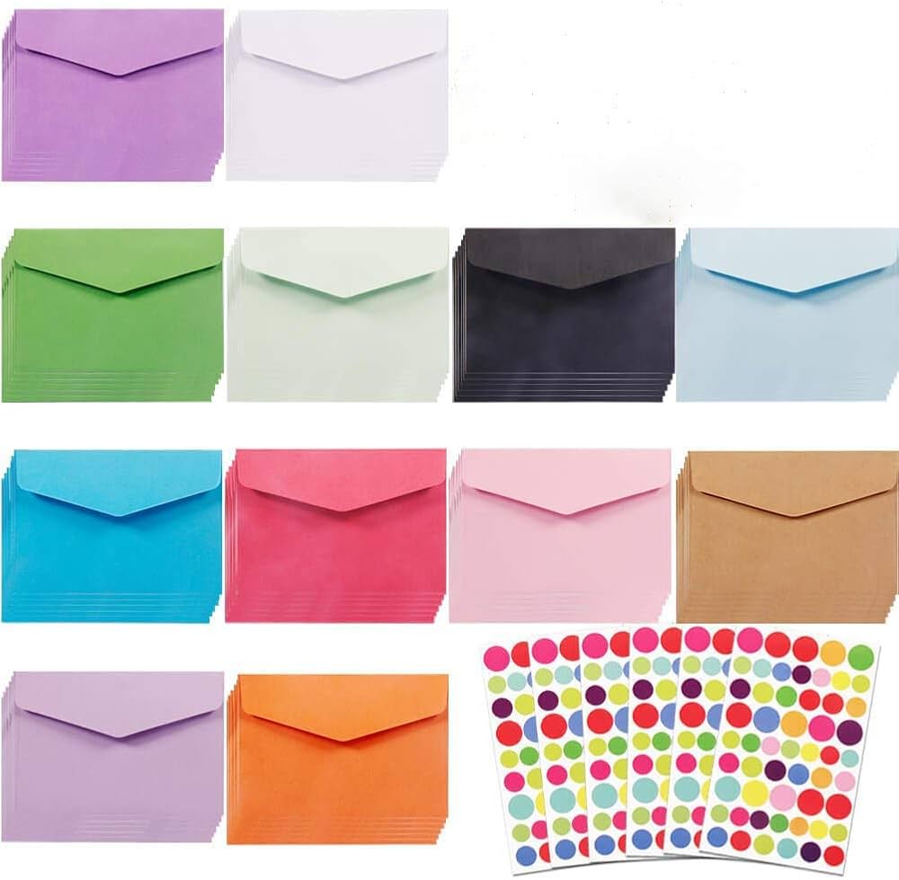 Amazon | Flushbay 120枚ミニ封筒 セット 無地封筒 長形 カラフル 14色
