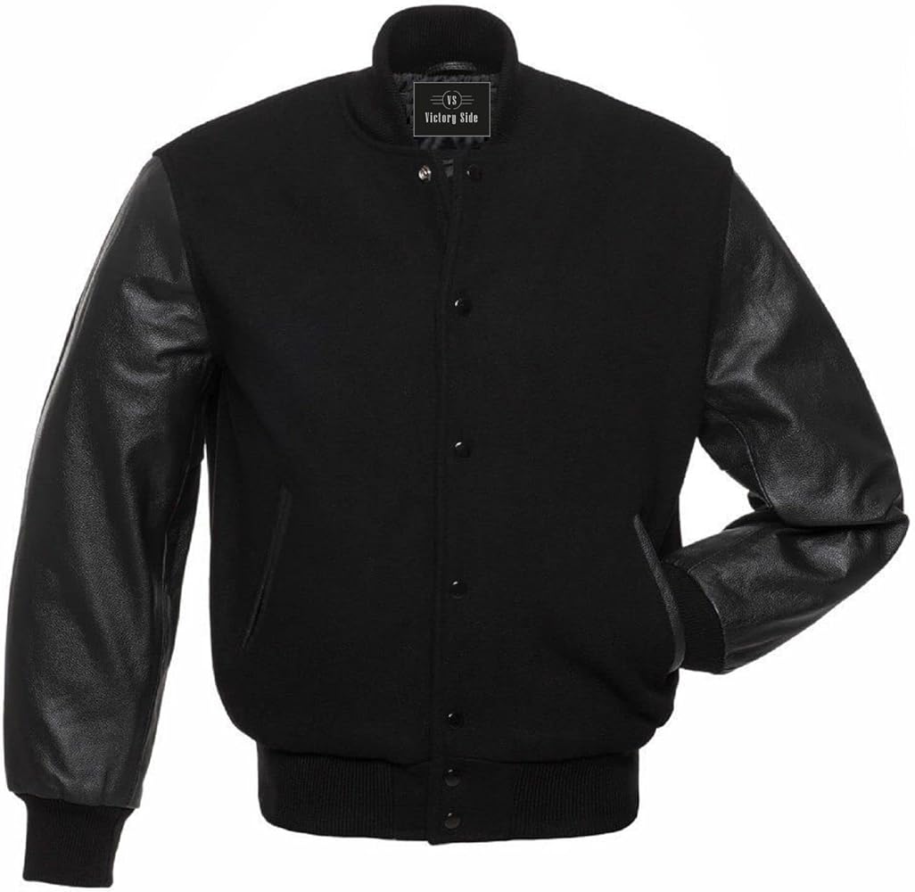 Mens Varsity Jacket Wool Body Genuine Leather Arms Letterman