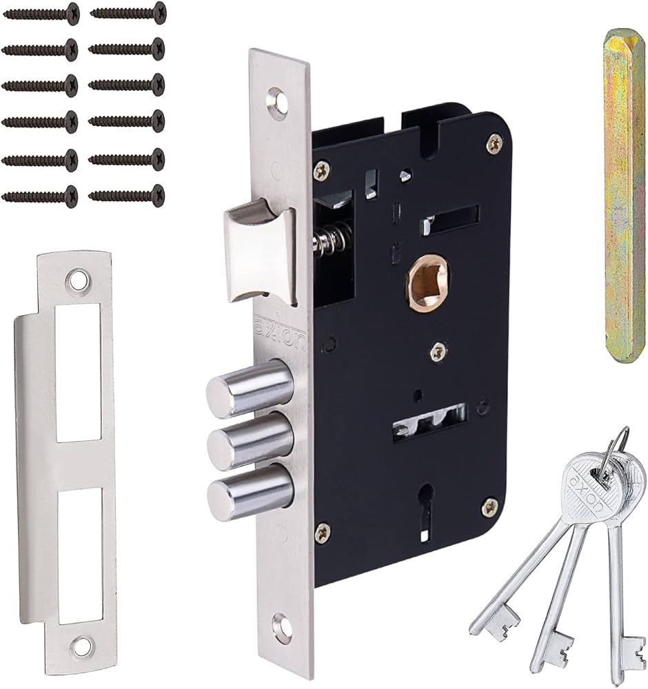 AXION 7 inches Mortice Door Handle Lock Set A112 KY Black Gold