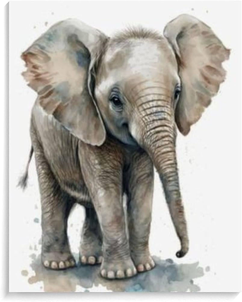 Amazon | 象の赤ちゃん水彩画 数字油絵 超リアルな動物イラスト風 数字