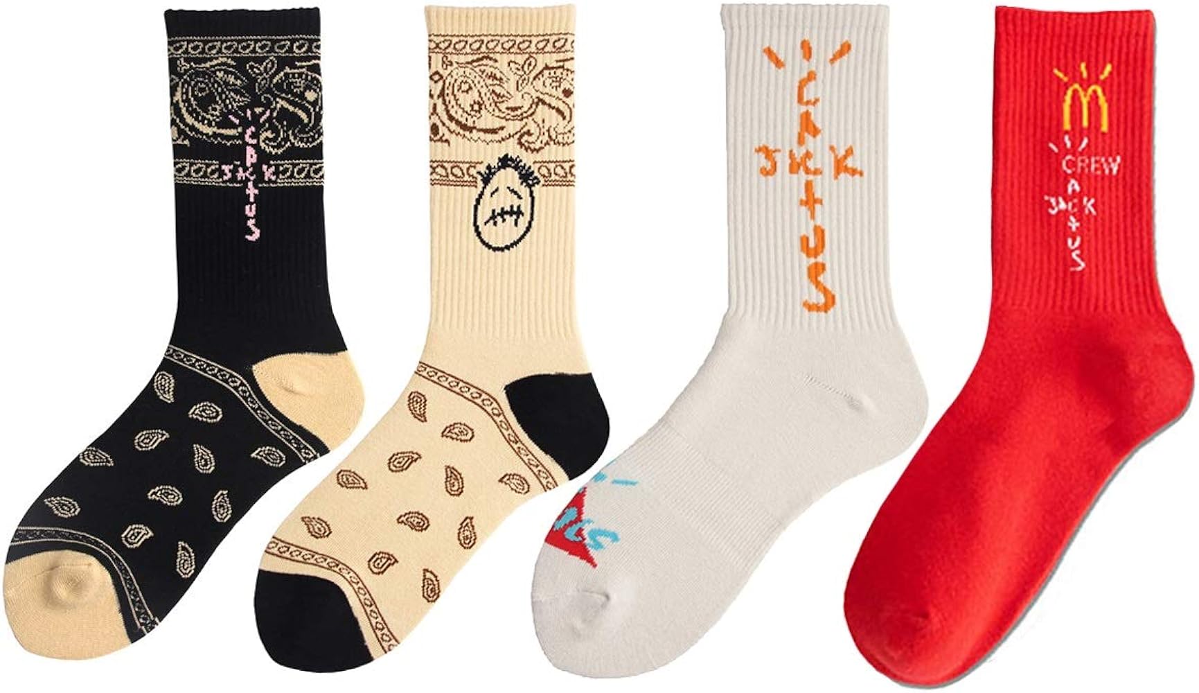 Amazon | 4ペアトラビススコットスケートクルーソックスメンズスポーツ