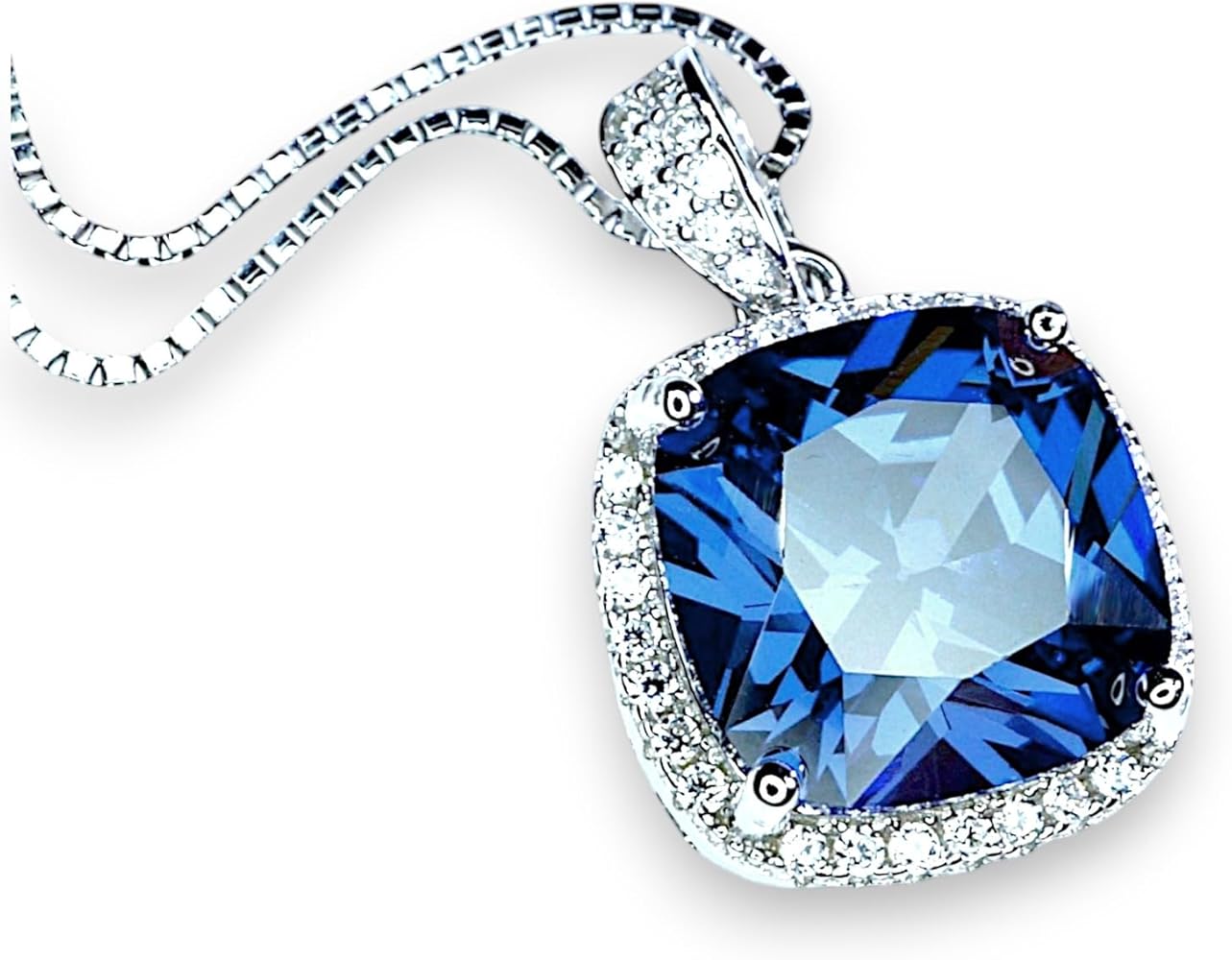 Amazon.com: Large Square Blue Sapphire Necklace 18KGP @ Sterling