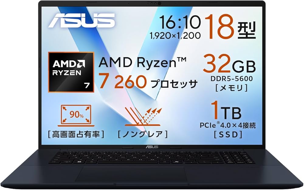 Amazon.co.jp: ASUS ノートパソコン Vivobook 18 M1807HA 18インチ AMD