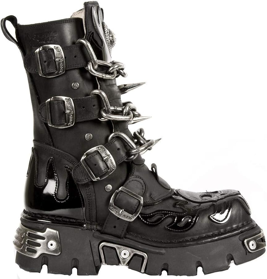 Amazon.com | New Rock Unisex M.727-S1 Black Leather Boots Skull