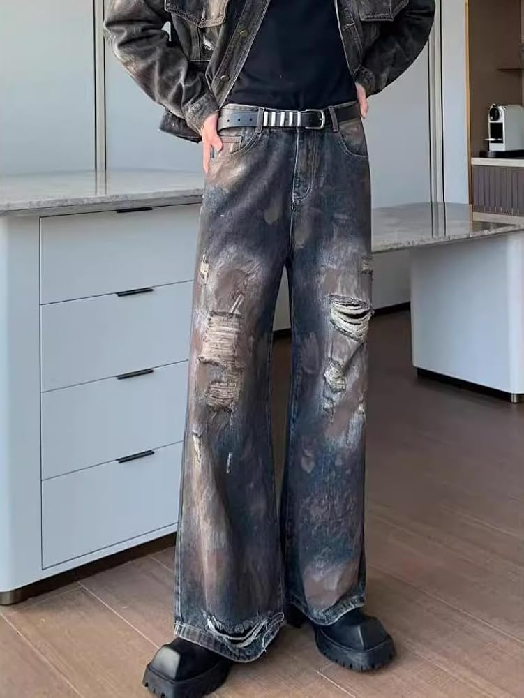 Amazon | [D.IIZOO] ヴィンテージ ダメージ加工 デニムセットアップ