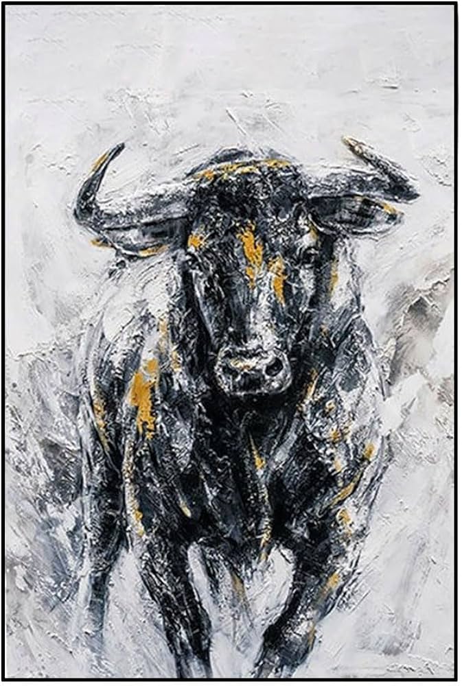 Amazon｜手描き牛絵画 油絵テクスチャキャンバス手描き牛壁画ウォール