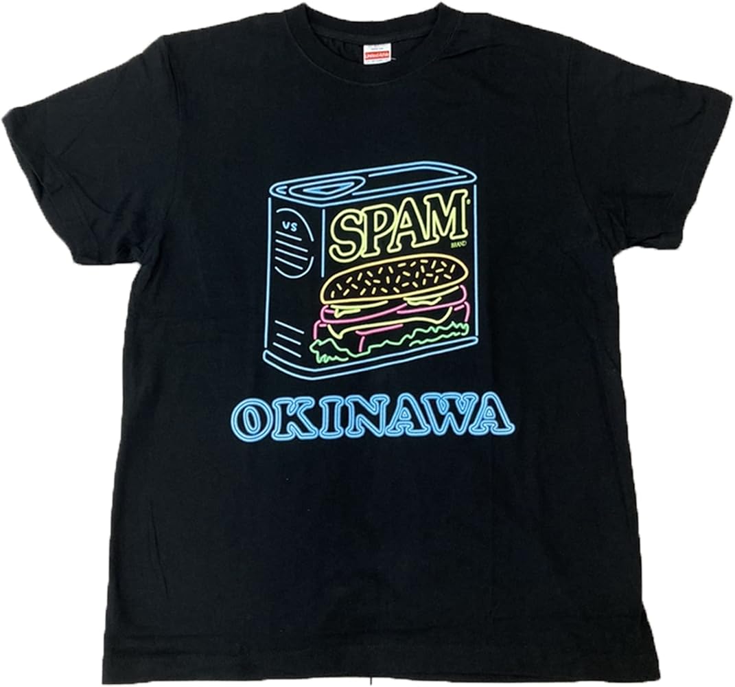 Amazon | スパム 半袖 SPAM 缶 ネオン 柄 Tシャツ 黒 ブラック サイズ