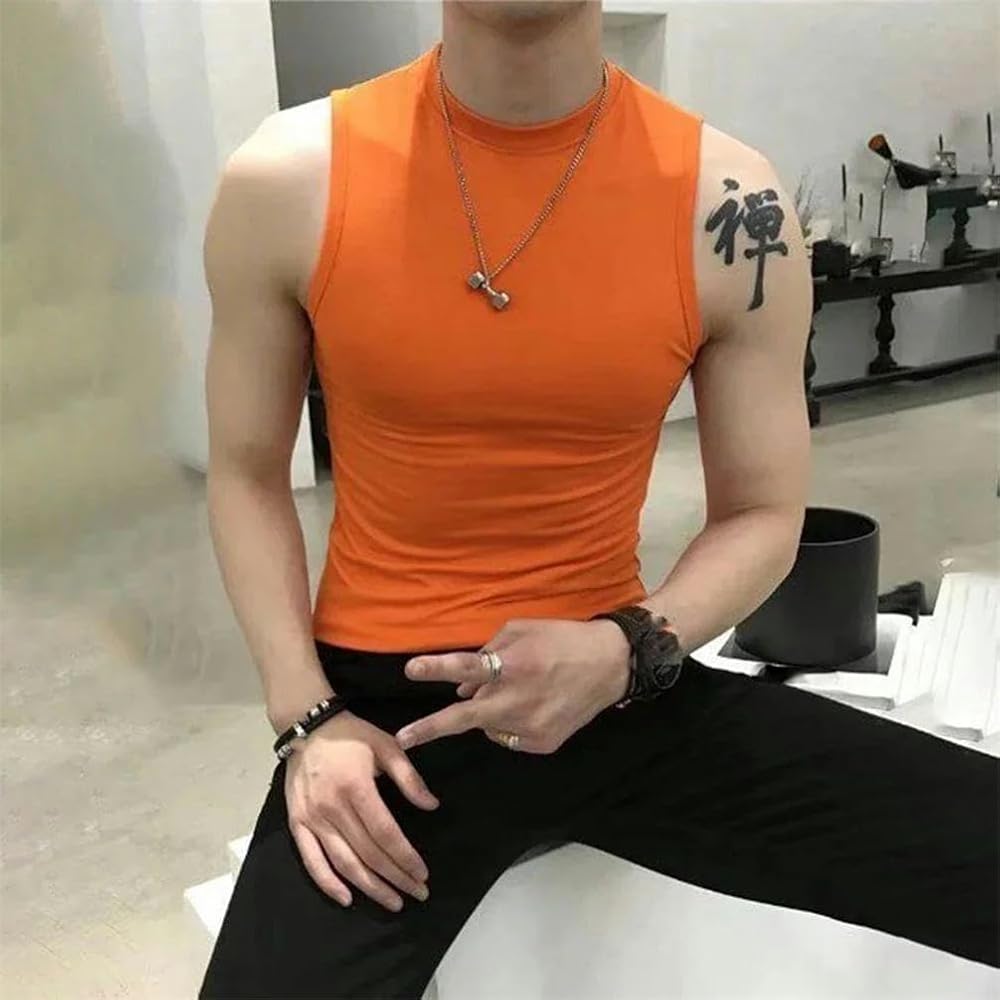 XZQYJKP Summer Vest Men's Turtleneck Sleeveless Cotton Vest Male