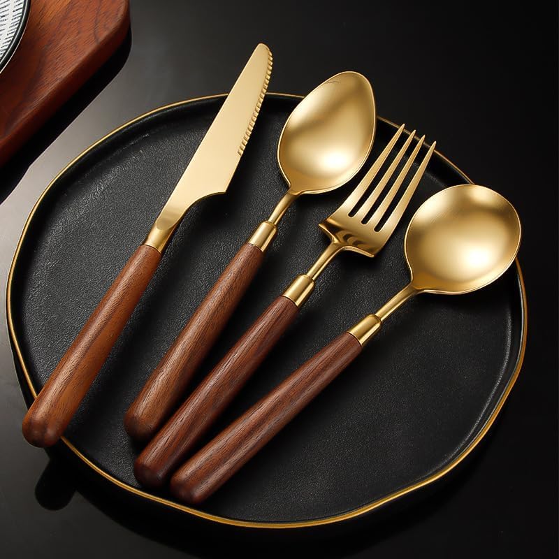 Amazon｜銀食器セット木製ハンドルカトラリーセット 304 ステンレス鋼