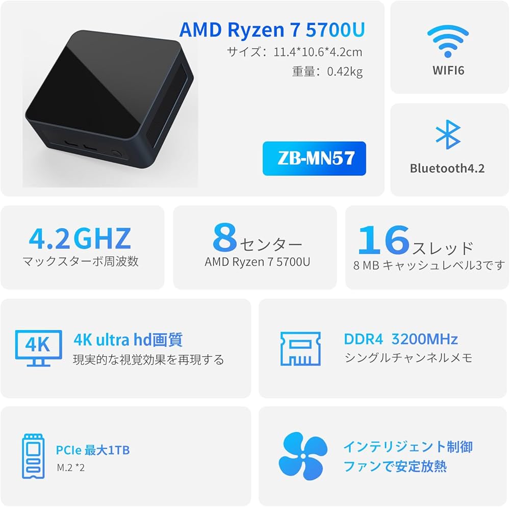 Amazon.co.jp: ミニPC AMD Ryzen 7 5700U (8コア16スレッド 4.3 GHz