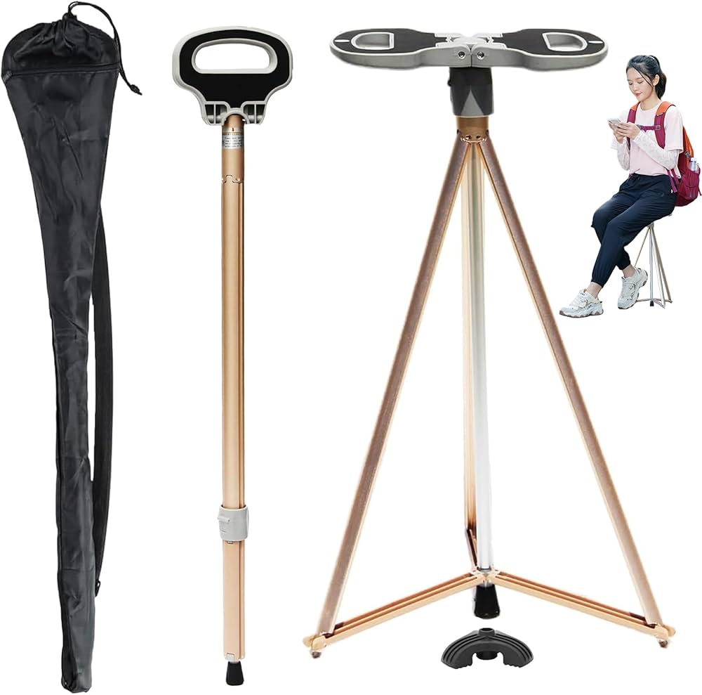 Amazon.co.jp: ステッキチェア 折りたたみ杖 椅子になる杖 高さ調節