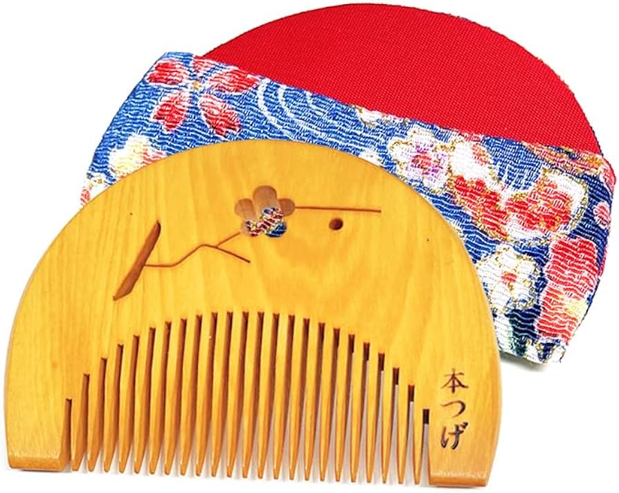 Amazon | 国産 本つげ櫛 半月 うめ彫り とかし櫛 ケース付き 1個 椿油