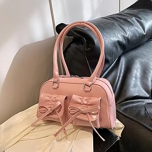 GETERUUV Cute Bow Purse for Women Y2k Red Shoulder Bag Pu Leather