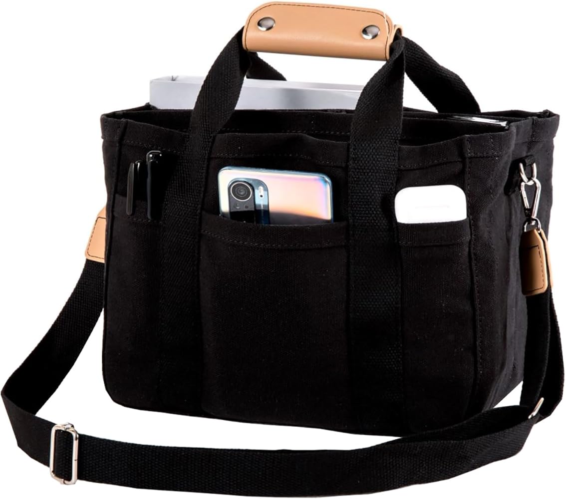 Amazon.com: Qurlon Multi Pocket Tote Bag for Women CanvasBag with