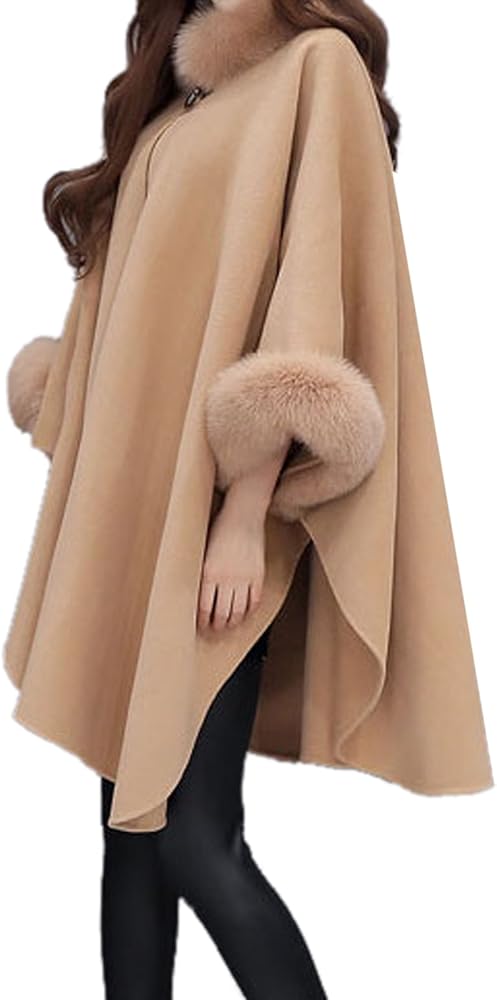 Amazon.com: WSLCN Vintage Cape Poncho Coat Faux Fur Cloak Womens