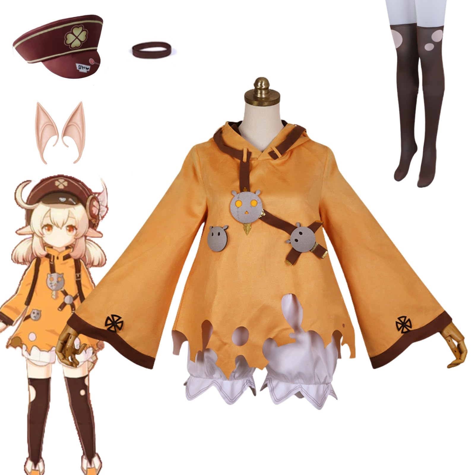 Amazon.co.jp: 原神 クレー コスプレ衣装 かぼちゃ風 帽子付き 偽耳