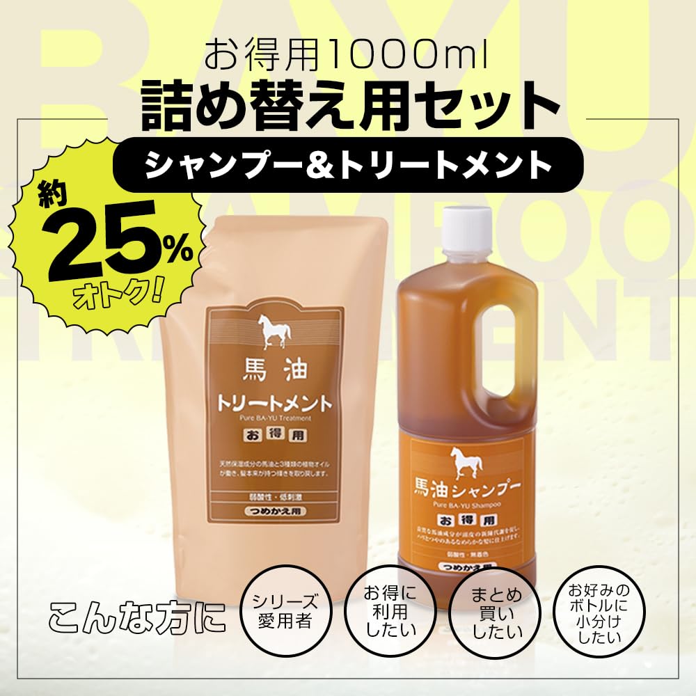 Amazon | アズマ商事 馬油 シャンプー/トリートメント 詰替え用セット