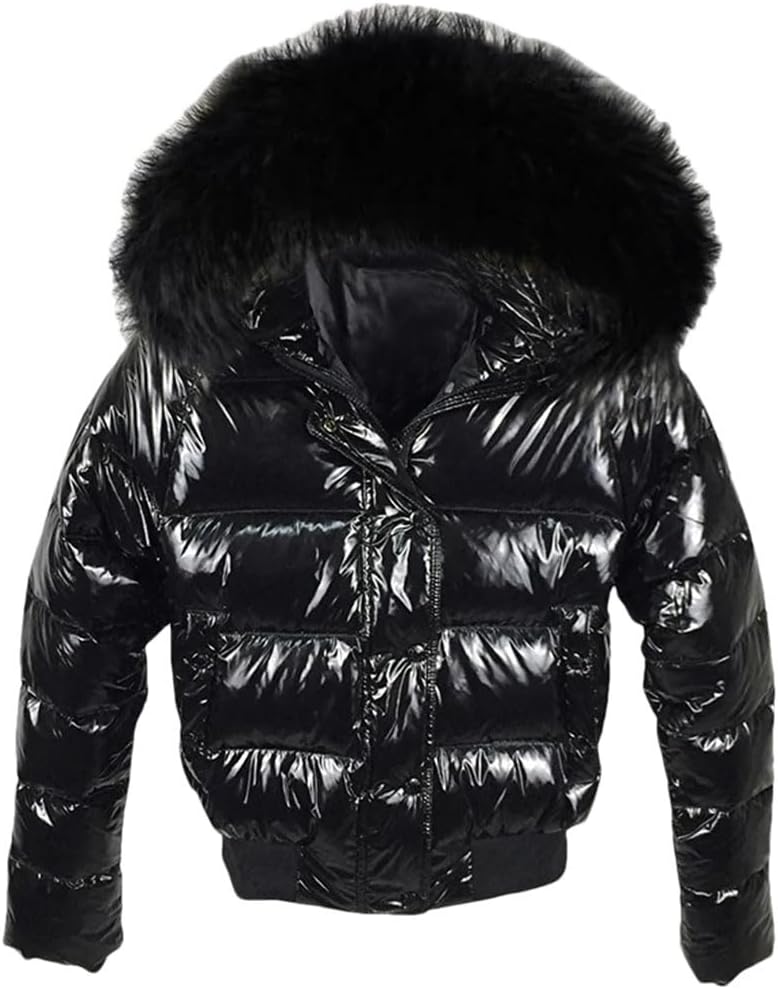 Women's Shiny Soft Down Jacket Faux Fur Short Jacket Thickened