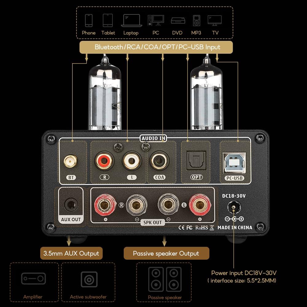 Amazon.co.jp: AIYIMA T9 Bluetooth 5.0 100W*2チューブアンプ 2.0