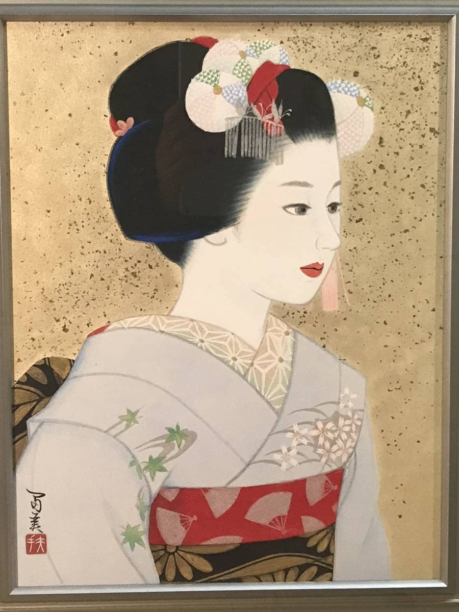 真作】絵画 日本画6号 美人画 優美な女性表現 インテリアアート Y145