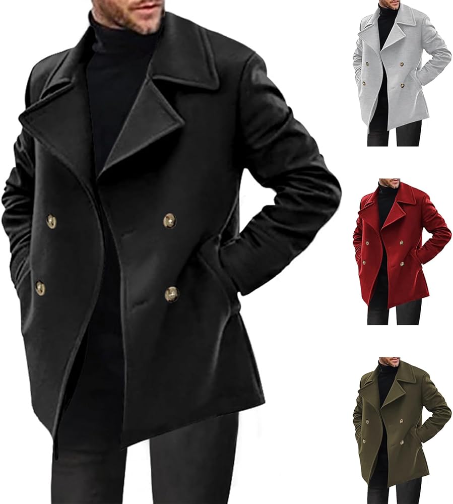 Men's Double Breasted Trench Coats Casual Lapel Collars Trendy Y2K