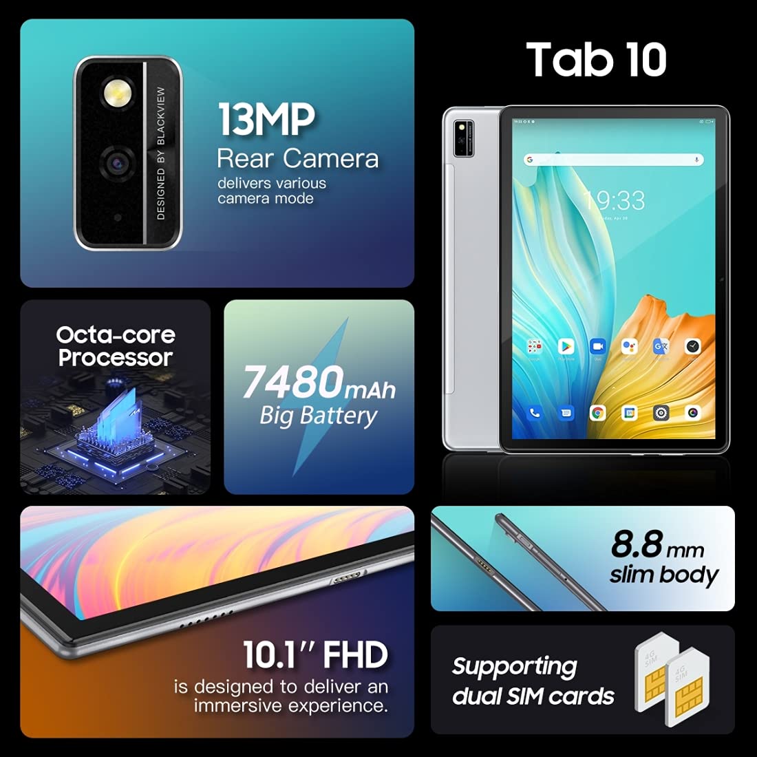 Blackview Tab 10 Android tablet de 10,1 polegadas, 4GB + 64GB