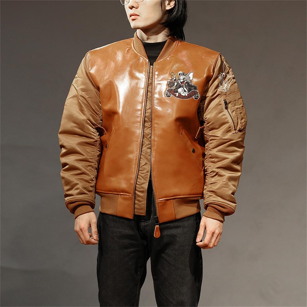 Amazon | [VIIBOY] レザースタジャン スタジアムジャケット 本革 本革