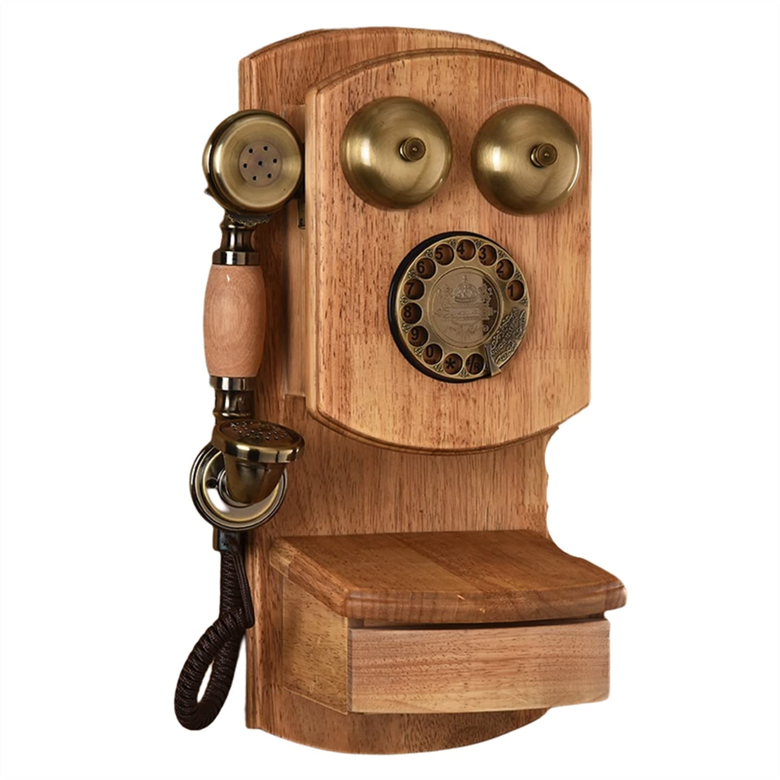 Amazon.co.jp: ボタン電話、レトロ回転木製固定電話壁掛けホーム