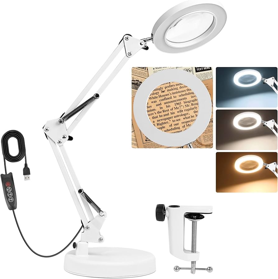 Amazon.co.jp: 拡大鏡 スタンド ライト付き 10倍ルーペ 360°角度調整
