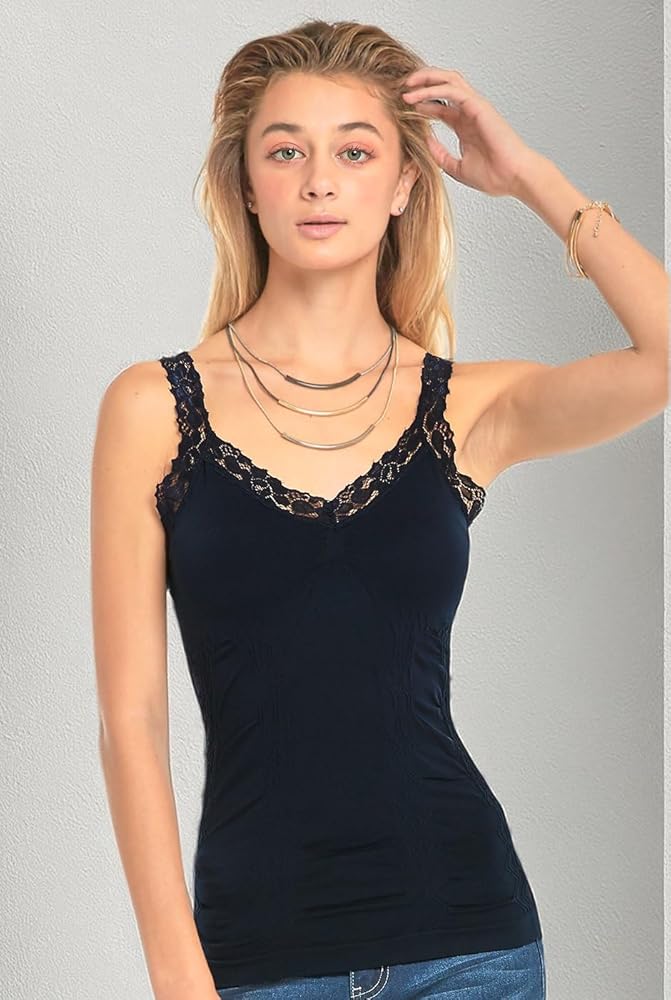 Tank Top - Women's Stylish Wrinkled Scoop Neck Lace Straps Cami