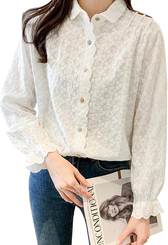 Amazon | [NEZIH] シャツ レディース 長袖 ブラウス 刺繍 花柄