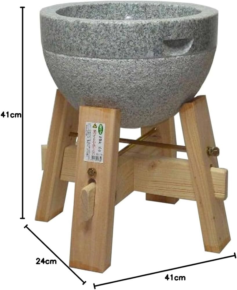 Amazon.co.jp: みかげ石 鉢形 もち臼 3升用 木台付き （本格派タイプの